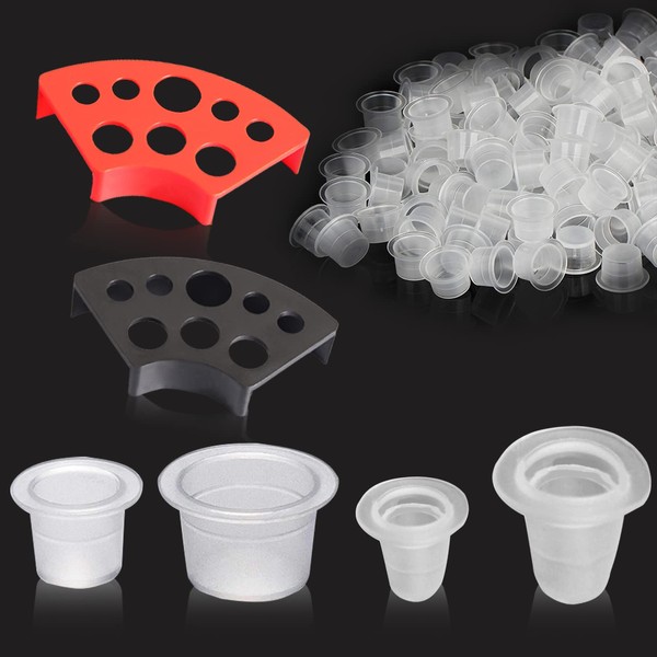 RUIJIE Pack of 402 Tattoo Colour Caps Cups Tattoo Ink Cups 4 Sizes Tattoo Inks Cups Pigment Cap Plastic Ink Cup with 2 Cups Holders for Tattoo Tattoo Accessories Supplies