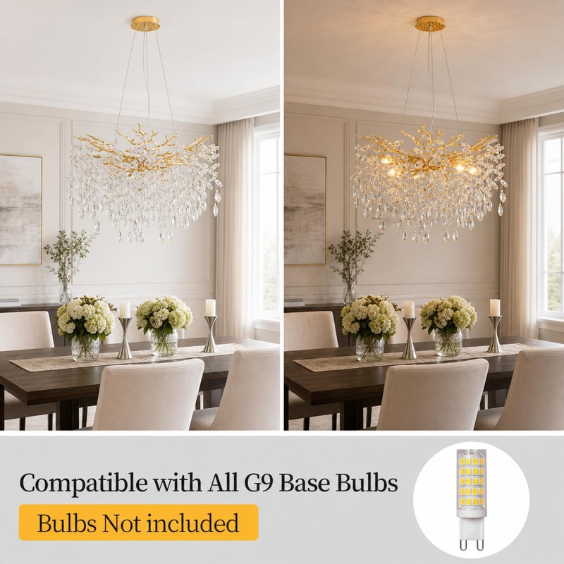XYDikssn Modern Gold Crystal Tree Chandelier - 24 Inch 10-Light