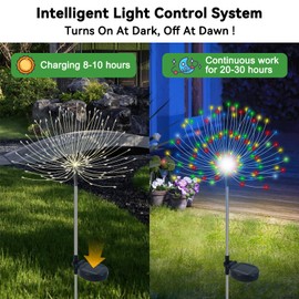 Slyuexu Solar Garden Lights Outdoor Waterproof, 2 Pack 120 LED Solar Firework Lights Decorative Garden Décor Outside for Flowerbed Pathway Party Christmas Decoration, Multicolor