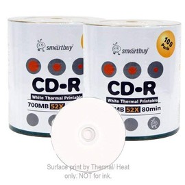 Smart Buy CD-R 200 Pack 700mb 52x Thermal Printable White Blank Recordable Discs, 200 Disc, 200pk