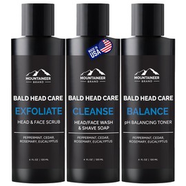 Mountaineer Brand Mountaineer Brand Bald Head Care Gifts For Bald Men | All Natural 3 Step Daily Skin Care for Healthy Scalp & Face | Exfoliate Scrub | Cleanse Wash | Shine Away PH Balance