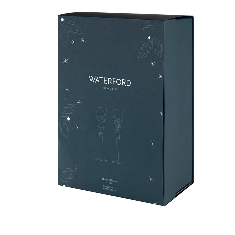 Waterford Winter Wonders Flutes Holly, Set of 2, 5.9oz, Clear