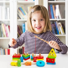 Tablero Montessori Educativo Madera Niños con Caña Pescar Formas y Colores                                                                            
