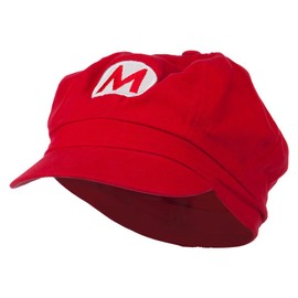 Circle Mario and Luigi Embroidered Cotton Newsboy Cap - Red 2XL-3XL