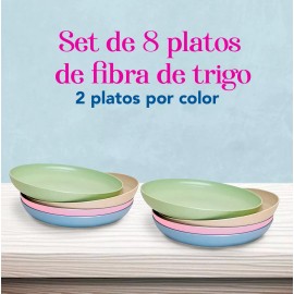 MIXIANG Set 8 Platos Redondo Fibra De Trigo Ecológicos Mx-019