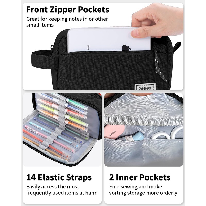 Sooez Big Capacity Pencil Case, Upgraded Canvas Pencil Pouch Large