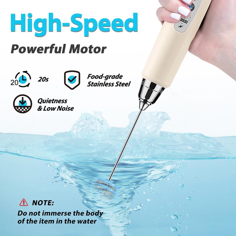 Sakgos Rechargeable Milk Frother Handheld (Without Stand, Beige)