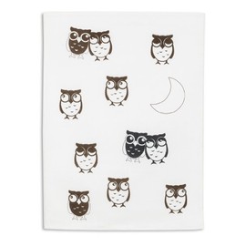 KRACHT, Halbleinen Geschirrtuch, Druckmotiv Eulen ca. 50/70 cm