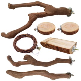 7PCS Bird Perches Natural Parrot Perch Stand for Cage, Grape Wood Stands, Bird Platforms, Parakeets Paw Grinding Fork Exercise Toys Set for Cockatiels, Conure, Parrot