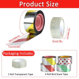 Bird Scare Tape Reflective 4 Roll 164 ft Dual-Sided Reflective Tape Keep Birds Away with 1 Roll 82 ft Transparent Tape, Bird Repellent Tape for Garden Patio Orchard, 4 Patterns