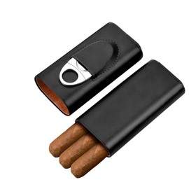 Cigar Humidor Accessories - Cigar Case Travel - Cigar Box with Cutter Gift for Men Black