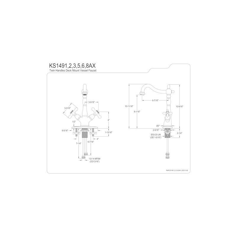 Kingston Brass KS1495AX Heritage Vessel Faucet, 6-1/2", Oil Rubbed Bronze