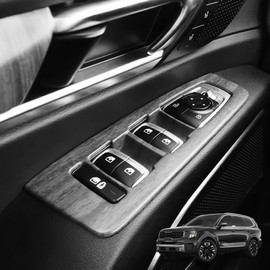 JUIVEEL Car Interior Window Switch Panel Cover Side Door Glass Lock Control Button Cover Compatible with Kia Telluride 2020-2025 Accessories (for Rear Window Lift One Button, Wood Grain Style)