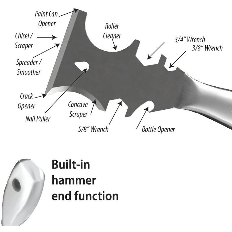 ALLWAY UXG12 Stainless Steel 12-In-1 Pro Painter's Multi-Tool with Hammer