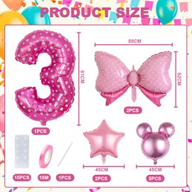 CJPSL 10-pack pink party balloons. Suitable for Minnie Mouse themed party decorations, 3nd birthday party decorations Baby Shower. coquette Birthday Party Decorations Birthday Number Balloons (3)