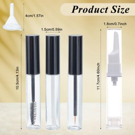 NICENEEDED 10 ML Empty Mascara Tube and Wand, Eyelash Eyeliner Lip Gloss Tube, Refillable Mascara Container Eyeline Plastic Container Bottle with Rubber Inserts and Funnels Airless Pump Bottles