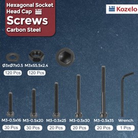 Kozelo 360pcs M3 Socket Head Cap Screw Bolt Nut Assortment Kit - [M3x16/20/25/30/35mm] Alloy Steel Fully Threaded Black Oxide 12.9 Internal Hex Screws with Wrench for 3D Printer