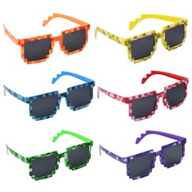 Rapidbok Pack of 6 Funny Pixel Sunglasses - Thug Life Mosaic Glasses for Adults and Children, Funny Party Glasses for Travel, Theme Parties, Concerts, Birthday Party Bags, Parties and Festivals,
