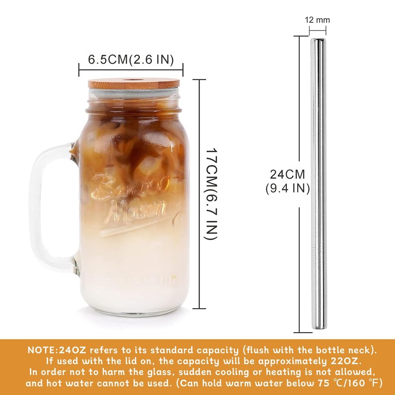 ANOTION Mason Jar with Lid and Straw, 24 oz Regular