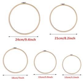 Embroidery Hoop Sewing, 5 Pack Bamboo Cross Stitch Set Adjustable Embroidery Hoop Rings Round Wooden Frame for Arts Crafts Sewing Needlecraft DIY 5 Sizes
