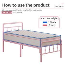 Nailsong 18 Inch Twin XL Bed Frames with Headboard and Footboard, Heavy Duty Metal Twin XL Platform Bed Frame No Box Spring Needed, Easy Assembly, Under-Bed Storage, Noise Free, Pink