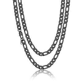 Suplight Black Figaro Chain For Men 6MM 18 inch Stainless Steel Chunky Figaro Link Chain Choker Necklace For Women