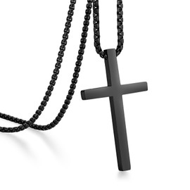 jiamiaoi Cross Necklace for Men Stainless Steel Mens Cross Necklace Silver/Black/Gold Cross Chain for Men 55cm-66cm Nickel Free Titanium Cross Pendant for Men