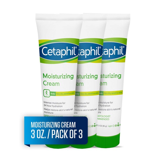 Cetaphil Moisturizing Cream for Very Dry, Sensitive Skin, Extra Strength, Fragrance Free, 3 Ounce (Pack of 3)