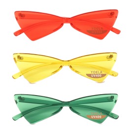 Yoela Triangle Thick Rimless Sunglasses One Piece Colored Transparent Sunglasses For Women and Men Yellow+red+green