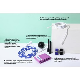 Ropely Skipping Rope 6-in-1 Set Jump Rope Beginner Friendly Kit with Tangle Free Segmented Beaded Rope, PVC Speed Rope, Massage Ball, Resistance Band, and Handle Tape Ideal for Cardio Fitness, Boxing,