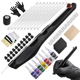 HAWINK Hand Poke and Stick Tattoo Set DIY Pens Tool with 7 Tattoo Colour 20 Pieces Tattoo Needles Accessories for Tattoo Lovers Black GK-HW803TN01EU-1