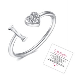 Roe Dolph Mother Daughter Rings Initial Rings Daughter Gifts from Mom Silver Cubic Zirconia Heart Letter Rings Birthday Gifts for Daughter Christmas Stocking Stuffers Gifts