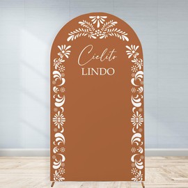 Mexican Baby Shower Party Arch Backdrop Cover 3.3x6.6ft Talavera Terracotta Style Stretchy Fitted Fabric Brown Boy Girl Arched Stand Spandex Photo Background Welcome Sign Decor