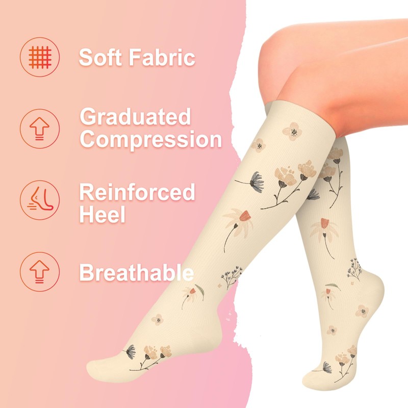 4 Pairs Compression Socks for Women Circulation-Best Support for Nurses,Running,Athletic,Travel