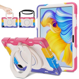 ROISKIN For Honor Pad 8 12 Inch Case 2022 for Children, Robust Shockproof Case with Screen Protector & Rotating Stand & Shoulder Strap & Pen Holder, Pink