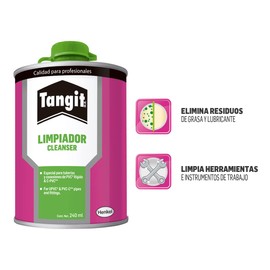 Tangit Limpiador, solvente ideal para tuberías y conexiones de PVC y C-PVC, limpiador de tuberías, incoloro, lata 1x240ml