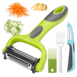 Senbowe Julienne Peeler, Potato Vegetable Peeler for Kitchen, I and Y Potato Peelers for Apple Fruit Carrot Zucchini Cucumber Veggie, 3 in 1 Blade Spin Design, Anti-Slip Handle