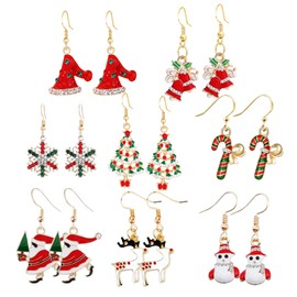 8 Pairs Christmas Drop Earrings, Women's Christmas Earrings, Earrings Christmas Set, for Women and Girls, Gift Decoration, Alloy Steel