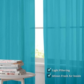 OWENIE - Juego de 2 paneles de cortinas transparentes de 63 pulgadas de largo, con bolsillo para barra de gasa para sala de estar/recámara, 2 unidades, cada una de 42 pulgadas de ancho x 63 pulgadas de largo, azul marino