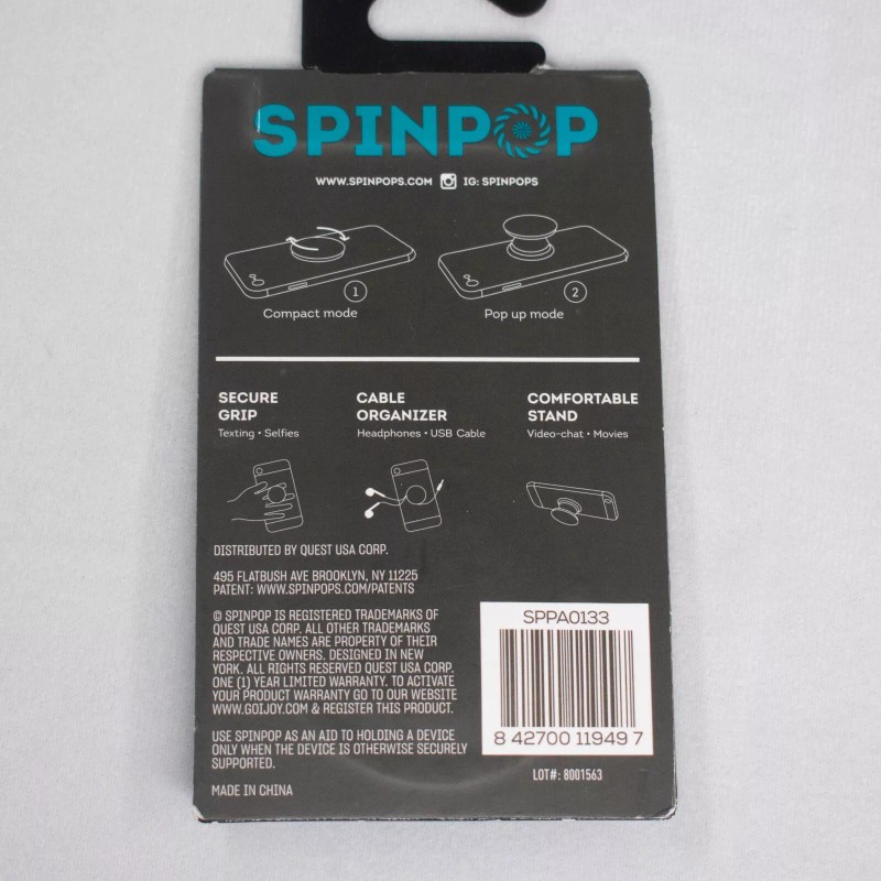 SpinPop Color Swirl Phone Grip, Cable Organizer, Kickstand, NEW!