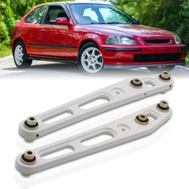 AJP Distributors JDM Rear Lower Suspension Billet Aluminum Control Arms LCA Kit Pair White + Bushings Set Compatible/Replacement For Civic EK9 EM1 LX DX EX SI 1996 1997 1998 1999 2000 96 97 98 99 00