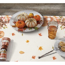 Artoid Mode Trees Deer Birds Autumn Tablecloth, Seasonal Table Linen, Kitchen Table Decoration, Indoor, Holiday, Party Decor, 85 x 85 cm