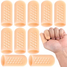 Mxxipp 10pcs Gel Finger Sleeves, Breathable Silicone Finger Support Protectors, Gel Gloves Cover for Hands Cracking Trigger Finger Arthritis- Skin Color