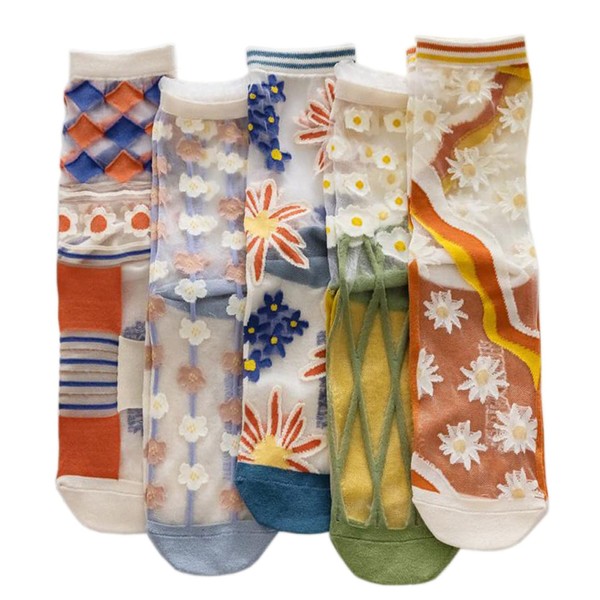 dierjueyers Womens Sheer Socks Fashion Floral Summer Transparent Thin Mesh