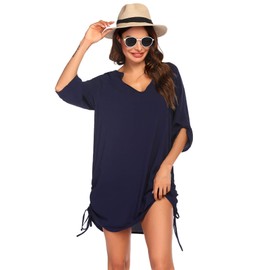 AI'MAGE Women's Bikini Cover Up Beach Dress Summer Dress Beach Dress Women's Shirt Beach Poncho 3/4 Sleeves S-XXL, navy blue