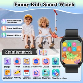 kaacly Kids Smart Watch for Girls Boys Gift,Kids Fitness Tracker Watch with 1.57 Inch DIY Face Sport Modes Alarm Clock Calories Counter Christmas Birthday Gifts Toys for Children 6 7 8 9+ (Black)