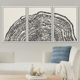SIGNLEADER Framed Canvas Print Wall Art Set Duotone Geometric Wood Tree Ring Collage Abstract Shapes Illustrations Modern Art Boho Decorative for Living Room, Bedroom, Office - 24"x36"x3 WHITE