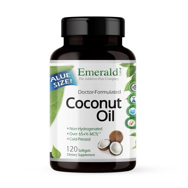 Emerald Labs Coconut Oil Softgels - Dietary Supplement with 100% Pure Extra Virgin Coconut Oil for Brain and Immune Support - 120 Softgels