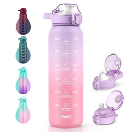 SLUXKE 24oz Insulated Water Bottle 18/10 Stainless Steel with 2Lids(Straw Lid& Spout Lids), 700ml Double Wall Vacuum Water Bottle with Handle Keep Cold and Hot for Men, Women & Kids PURPLE PINK