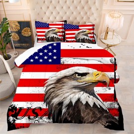 kxry Red and White Eagle USA American Flag Comforter Set Full Size Quilt for Boys Kids Teens US Stars Stripes Flags Bedding 1 Comforter + 2 Pillow Cases